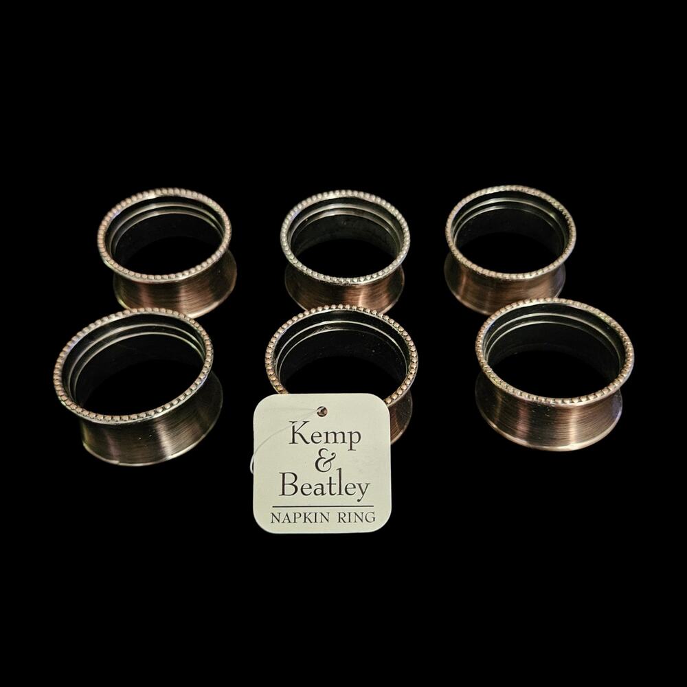 Kemp & Beatley Napkin Rings Set of 6 Antique Copper Tone Beaded Edge